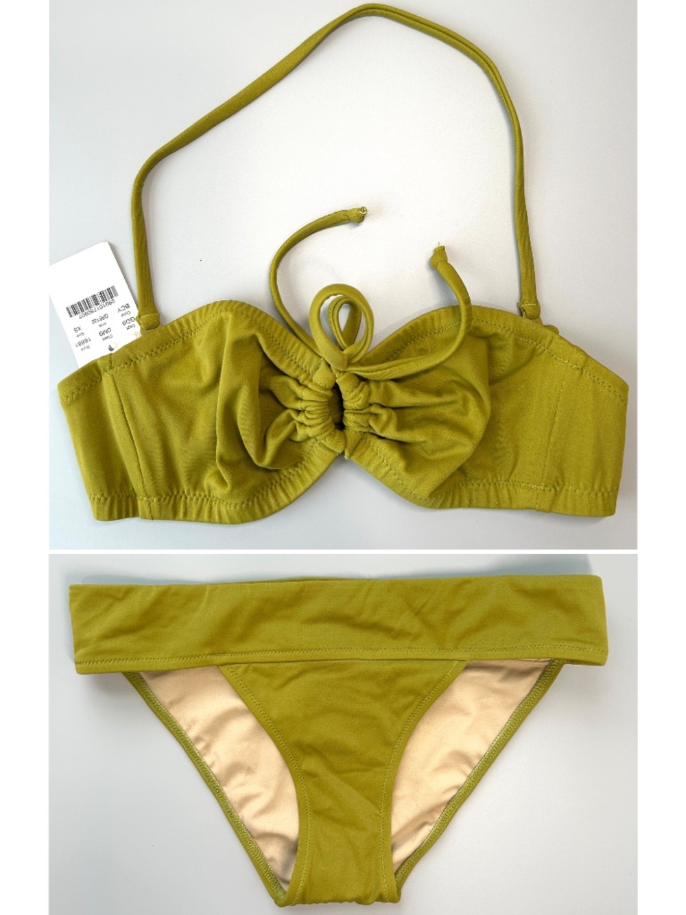 J.Crew NWT Bikini Set Solid Keyhole Bandeau Top_Wide-Band Hipster XS Cypress